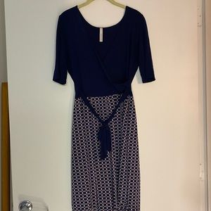 Gilli Midi Mock Wrap Navy Dress